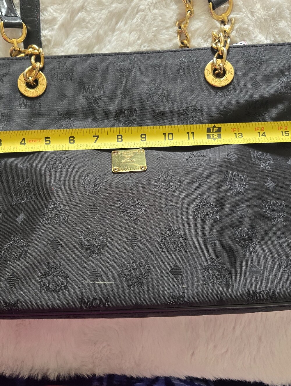 MCM Black Logo-Print Shoulder Bag with Gold Hardware - Picture 13 of 16
